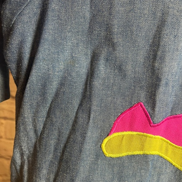 Girasol Vintage Denim Folk Art Jacket L Colorful Appliqué Animals Made in Mexico - Picture 7 of 9